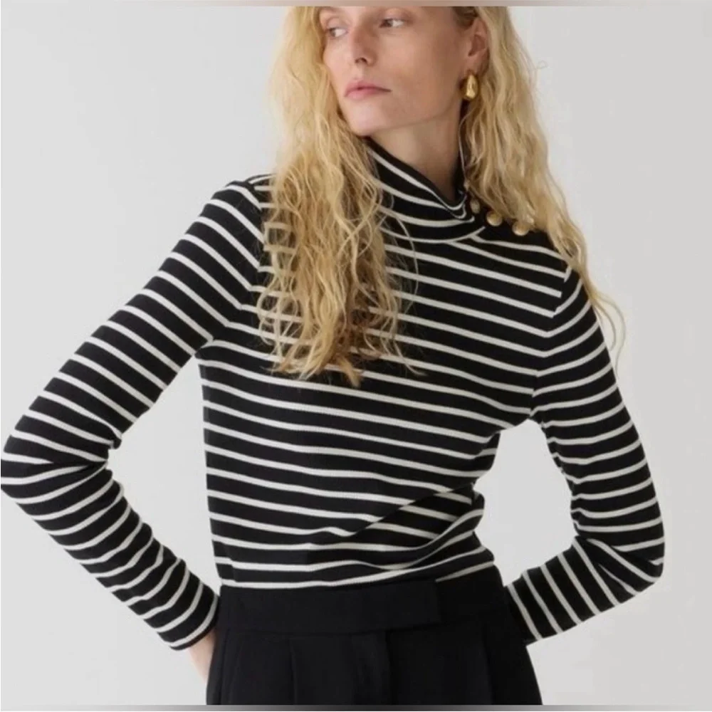 J. Crew Vintage Rib Turtleneck with Buttons BT676 Lisbon Stripe 16 XL